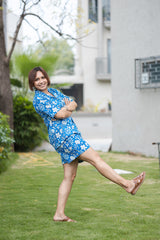 Blue Floral Print Shirt & Shorts Set