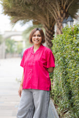 Hot pink plain Half Sleeve Shirt