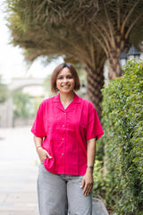 Hot pink plain Half Sleeve Shirt