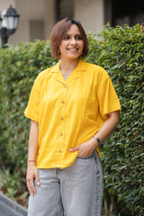 Yellow plain Half Sleeve Shirt