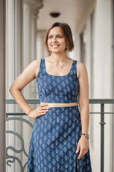 Blue Printed Crop Top & Skirt Set