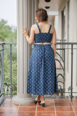 Blue Printed Crop Top & Skirt Set