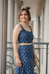 Blue Printed Crop Top & Skirt Set