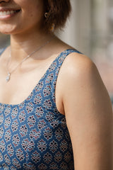 Blue Printed Crop Top & Skirt Set