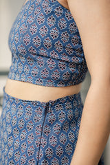 Blue Printed Crop Top & Skirt Set