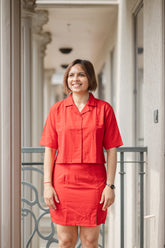 Hot Red Crop Shirt & Mini Skirt Set
