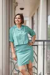 Mint Green Crop Shirt & Mini Skirt Set
