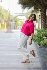 Hot pink plain Hal Sleeve Crop Shirt