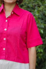 Hot pink plain Hal Sleeve Crop Shirt