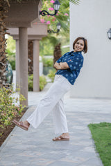 Blue Polka Dot Half Sleeve Crop Shirt