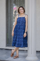 Blue Batik Print Sleeveless Summer Dress