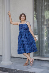 Blue Batik Print Sleeveless Summer Dress