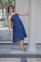 Blue Batik Print Sleeveless Summer Dress