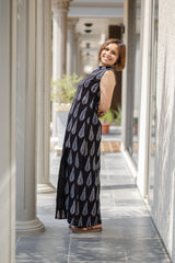 Black Printed Sleeveless Gown