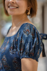 Blue Printed Half Sleeve Summer Dress