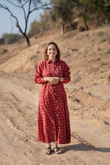 Red Parrot Printed Summer Dress