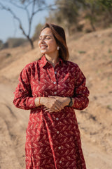 Red Parrot Printed Summer Dress