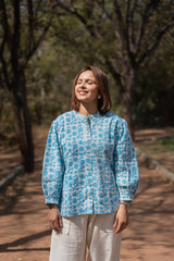 Batik Print Sky Blue Top