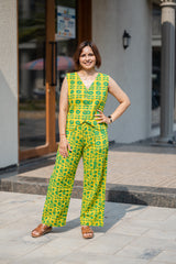 Yellow Batik Print Waistcoat & Pant