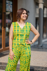 Yellow Batik Print Waistcoat & Pant