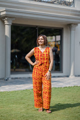 Red Batik Print Waistcoat & Pant