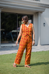 Red Batik Print Waistcoat & Pant