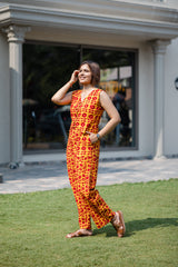 Red Batik Print Waistcoat & Pant