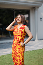 Red Batik Print Waistcoat & Pant