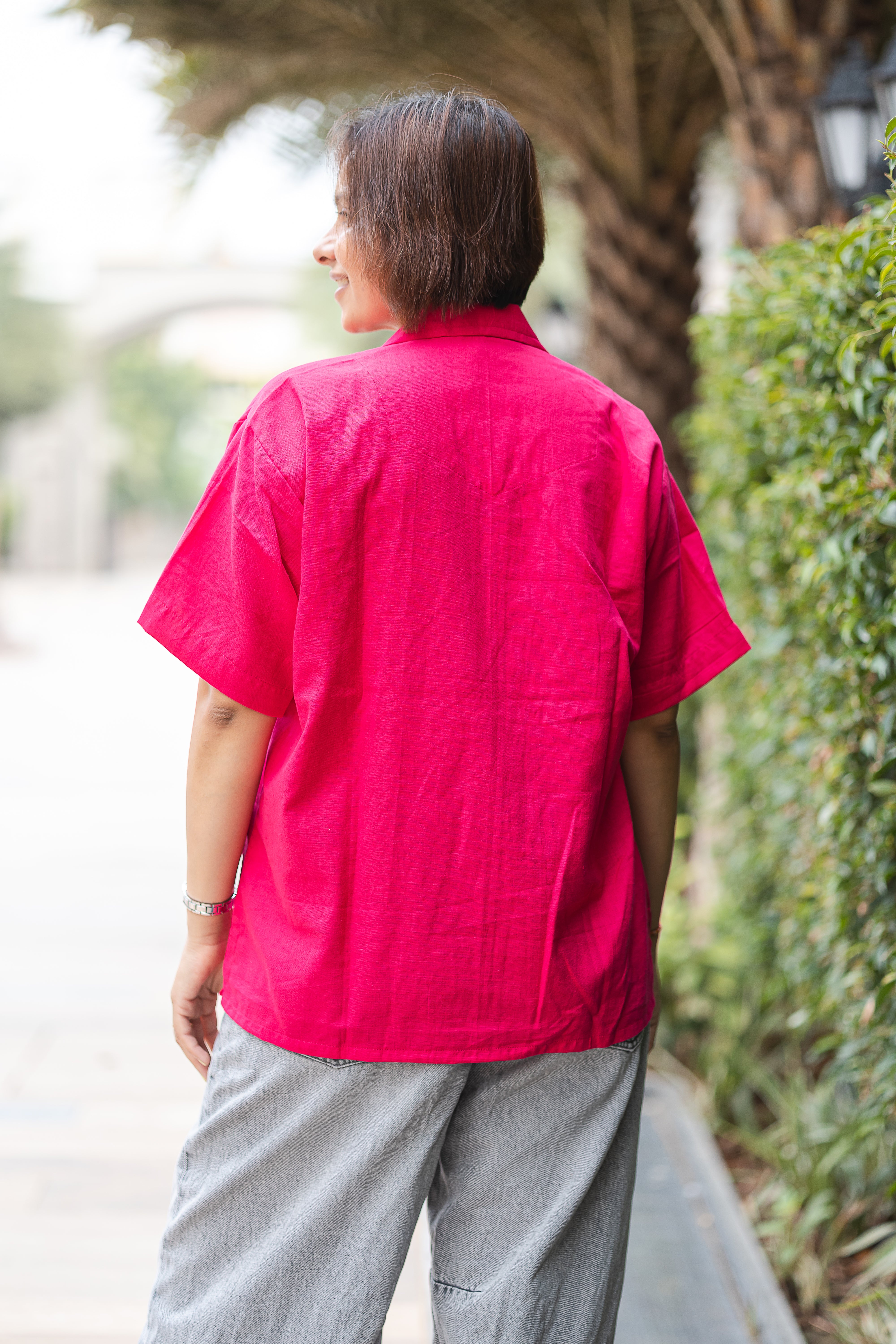 Hot pink plain Half Sleeve Shirt