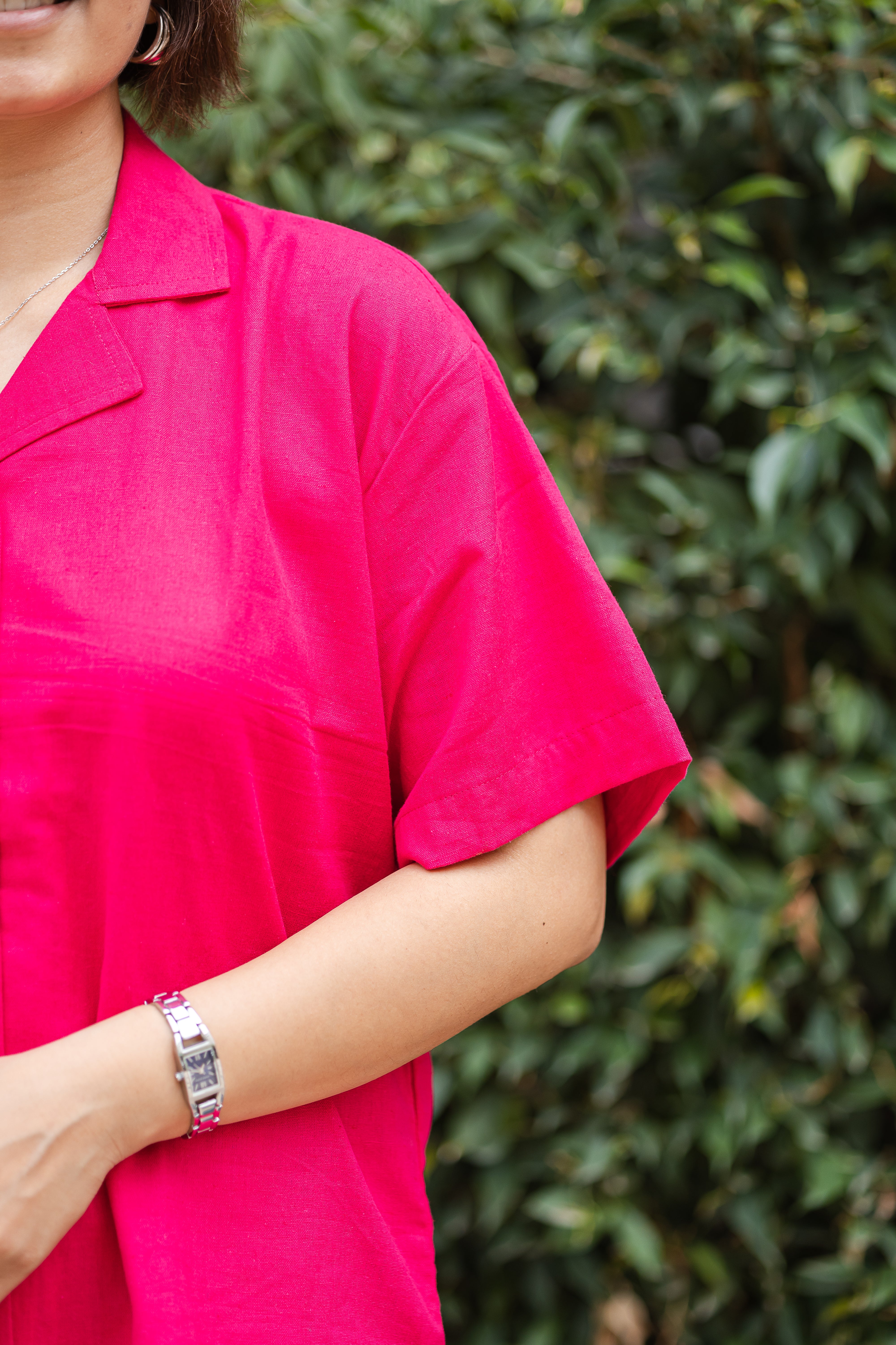 Hot pink plain Half Sleeve Shirt
