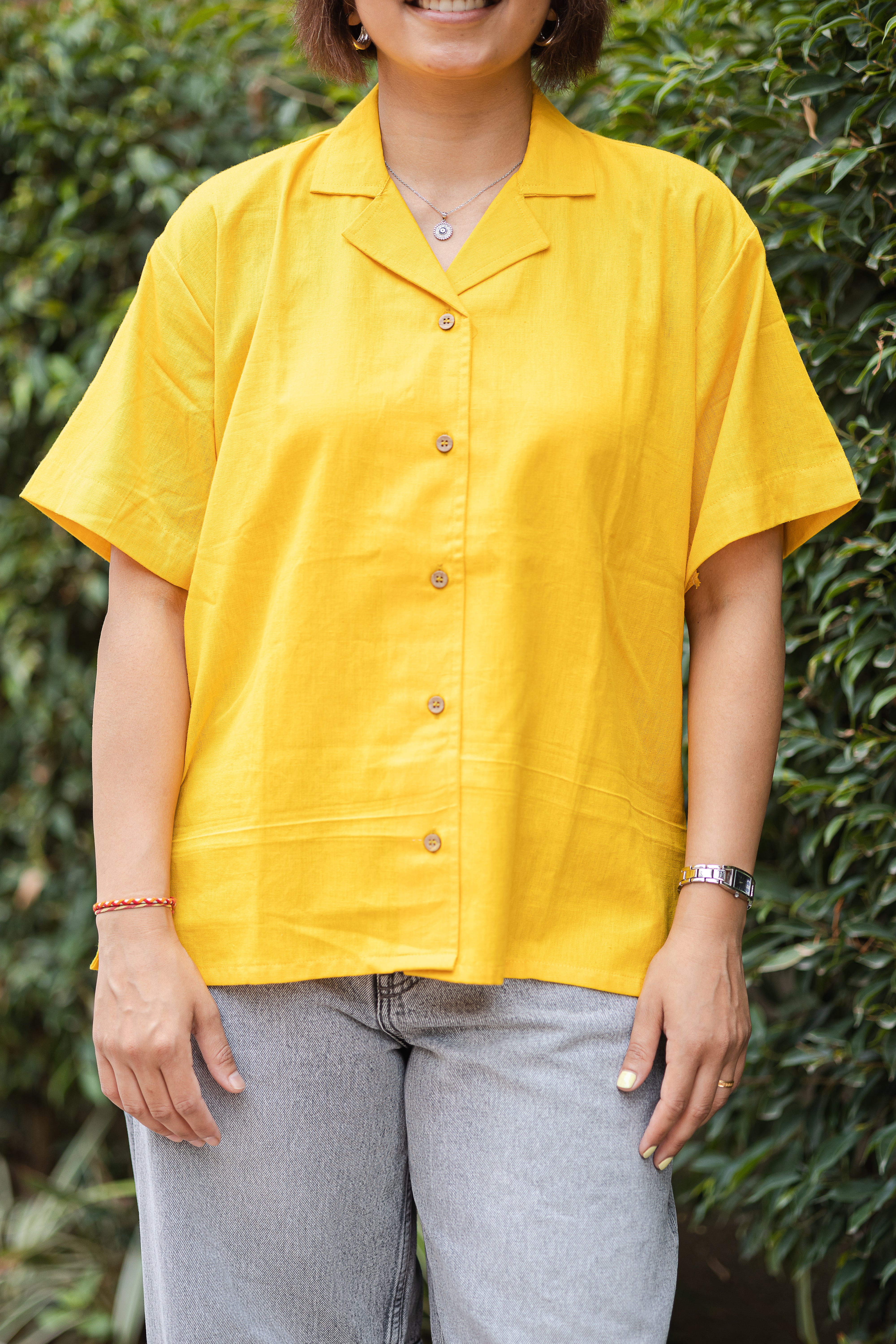 Yellow plain Half Sleeve Shirt