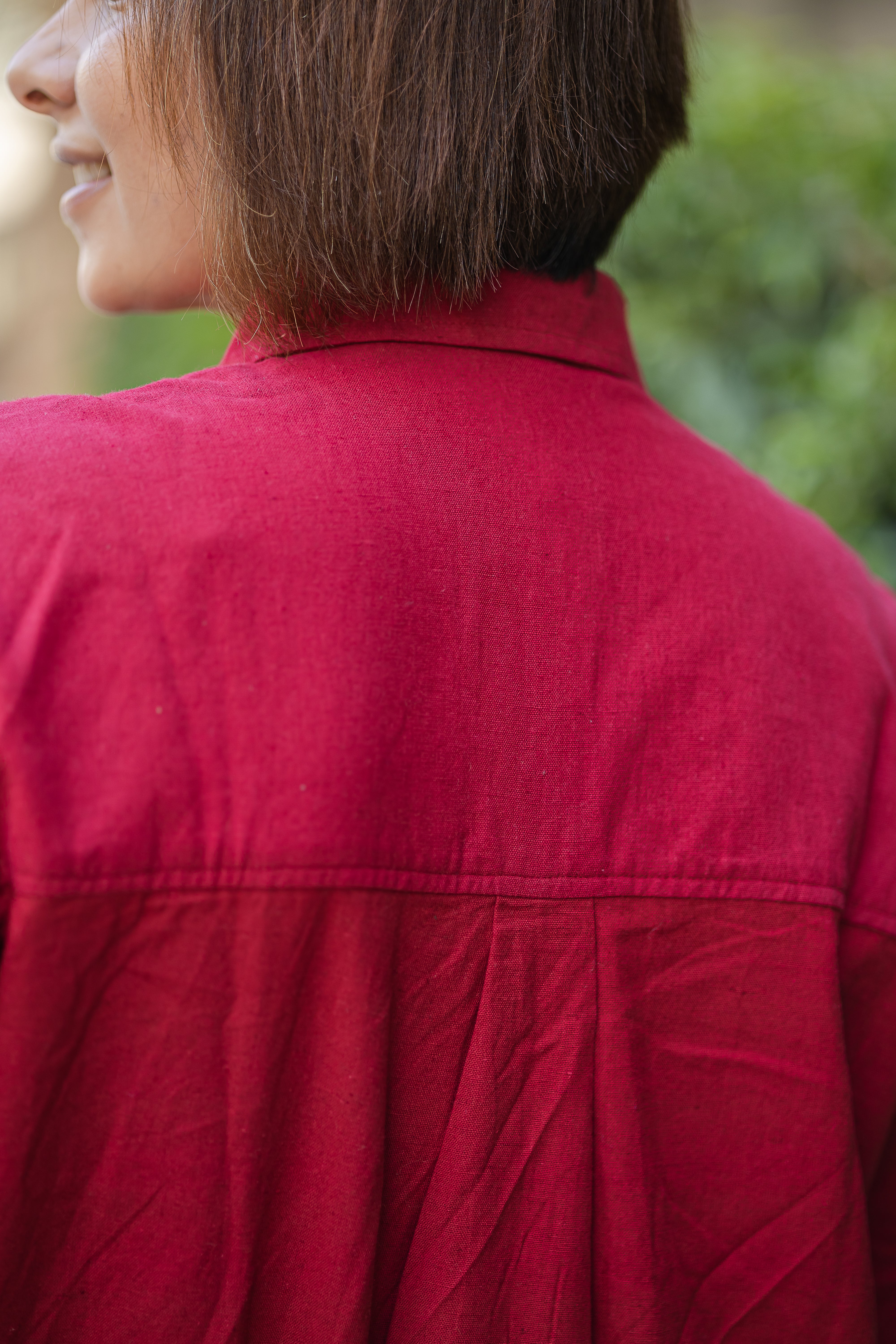 Maroon plain Half Sleeve Crop Shirt