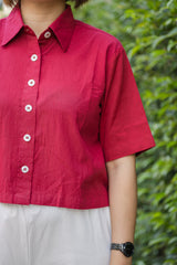 Maroon plain Half Sleeve Crop Shirt