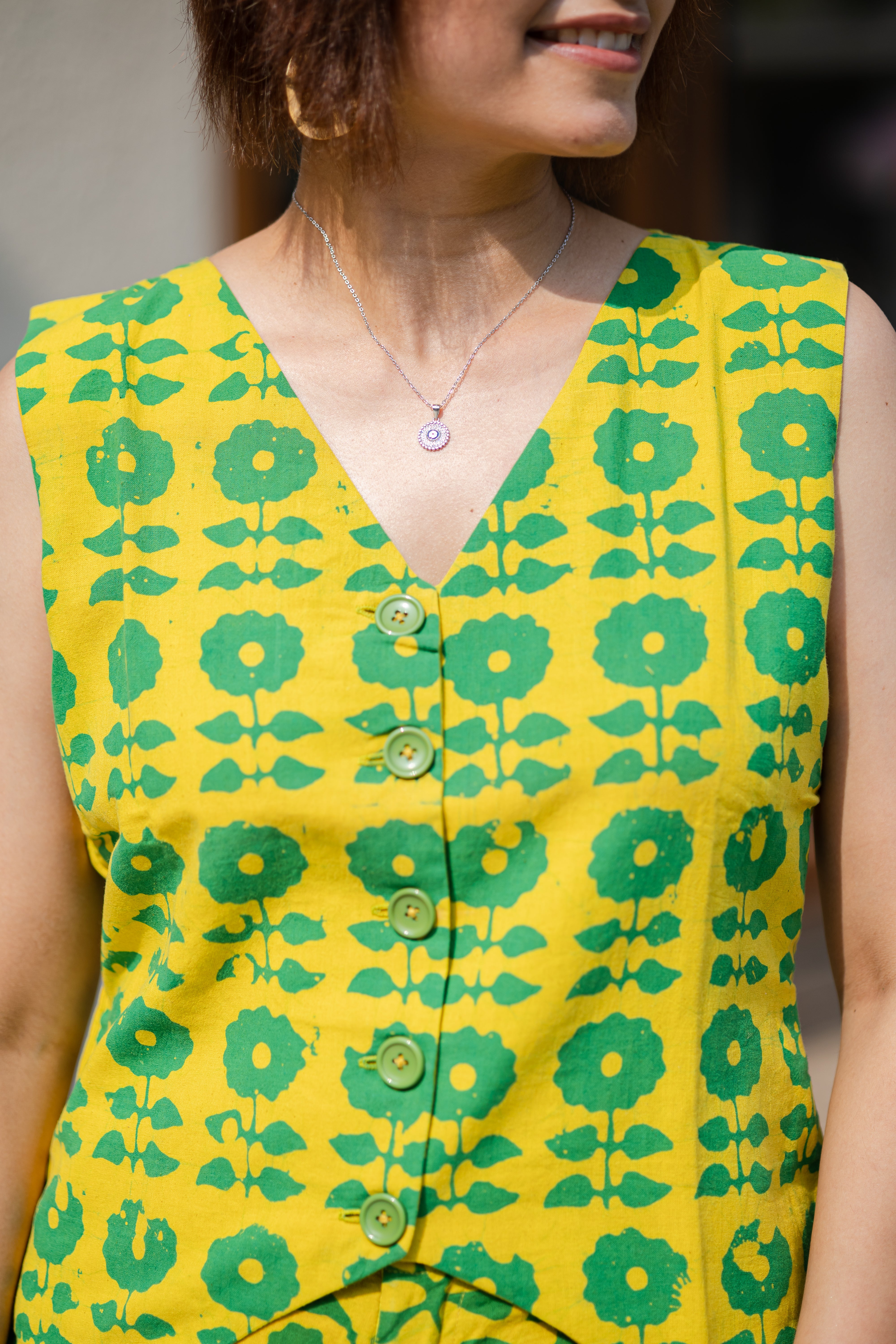 Yellow Batik Print Waistcoat & Pant