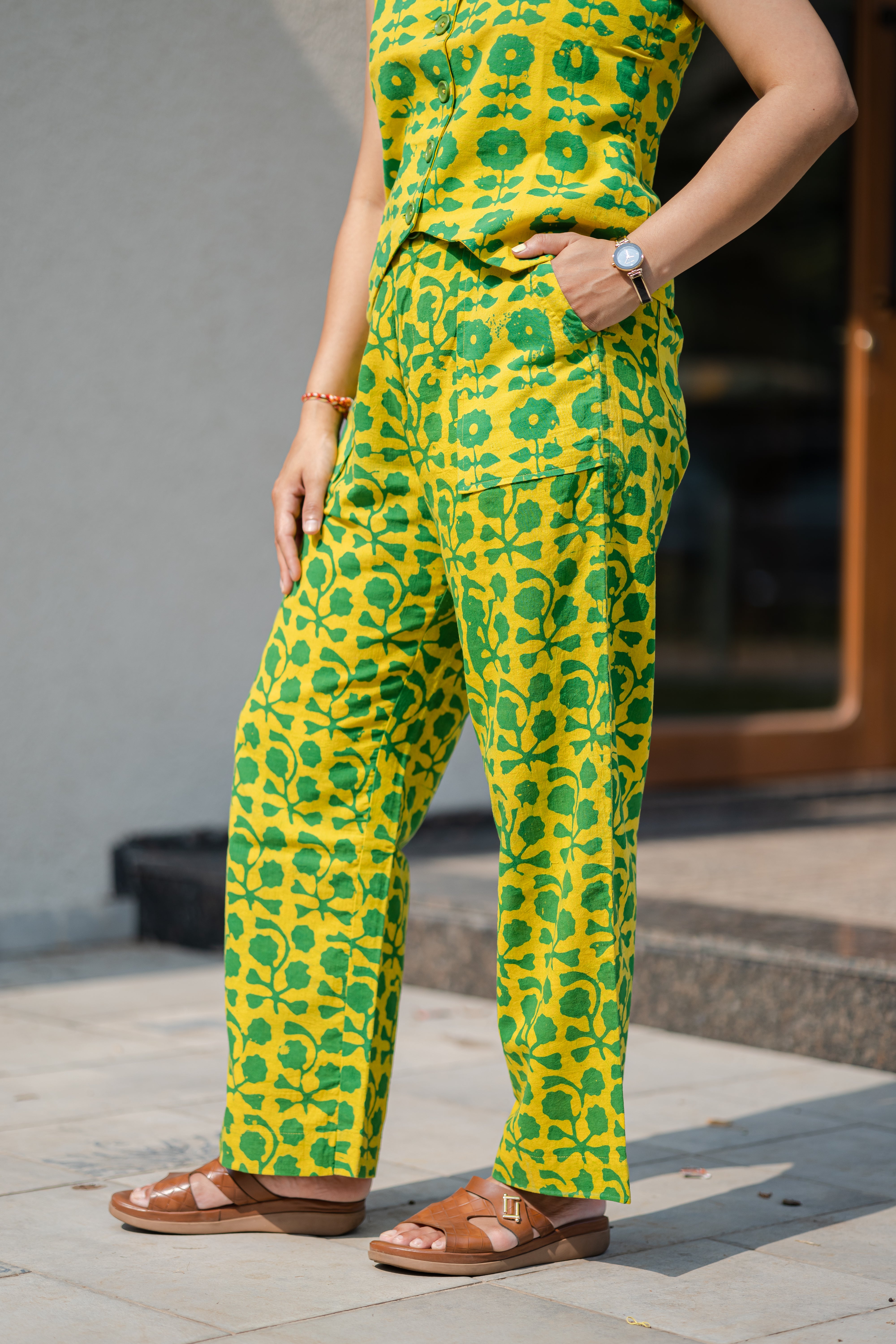 Yellow Batik Print Waistcoat & Pant