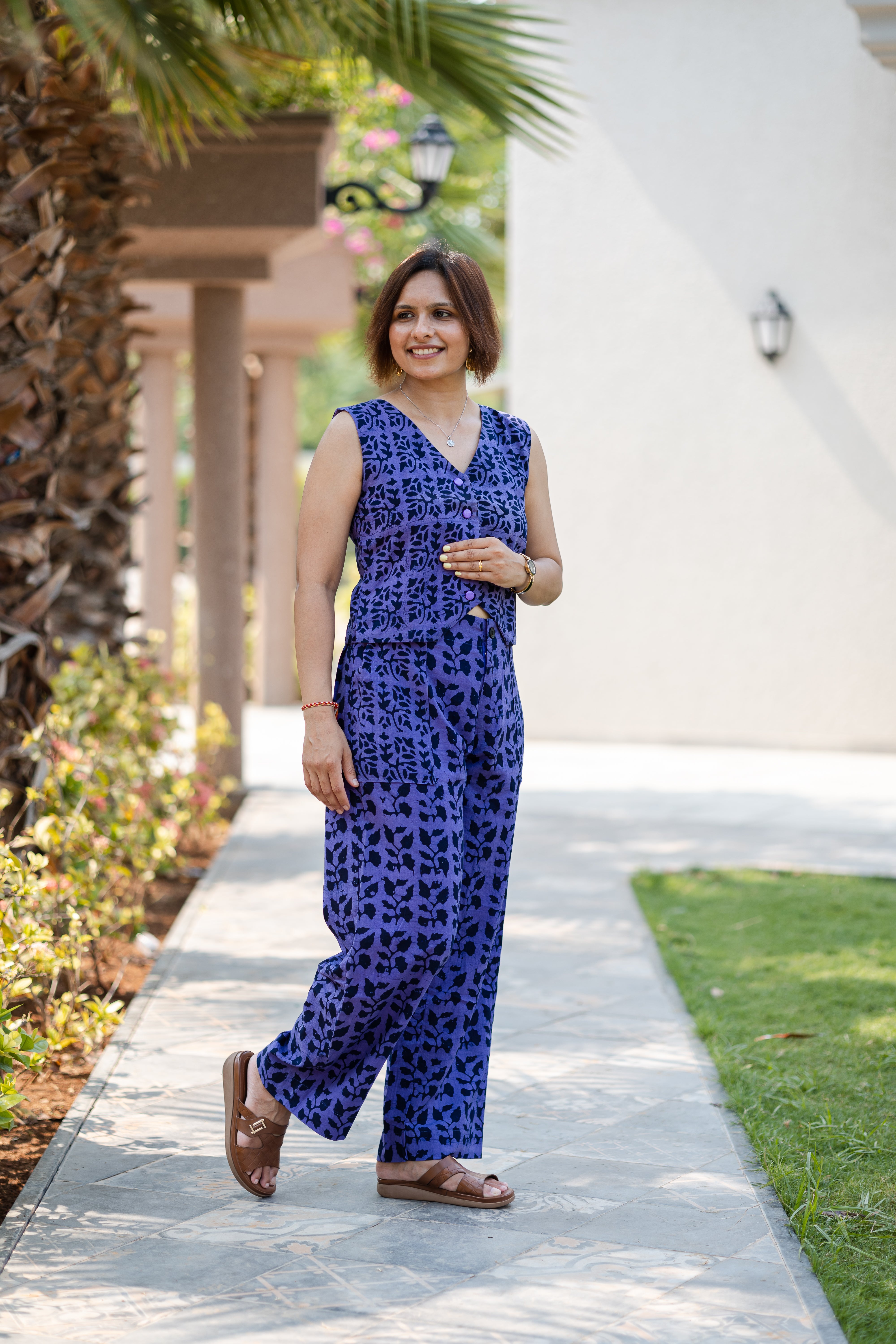 Purple Batik Print Waistcoat & Pant