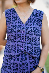 Purple Batik Print Waistcoat & Pant
