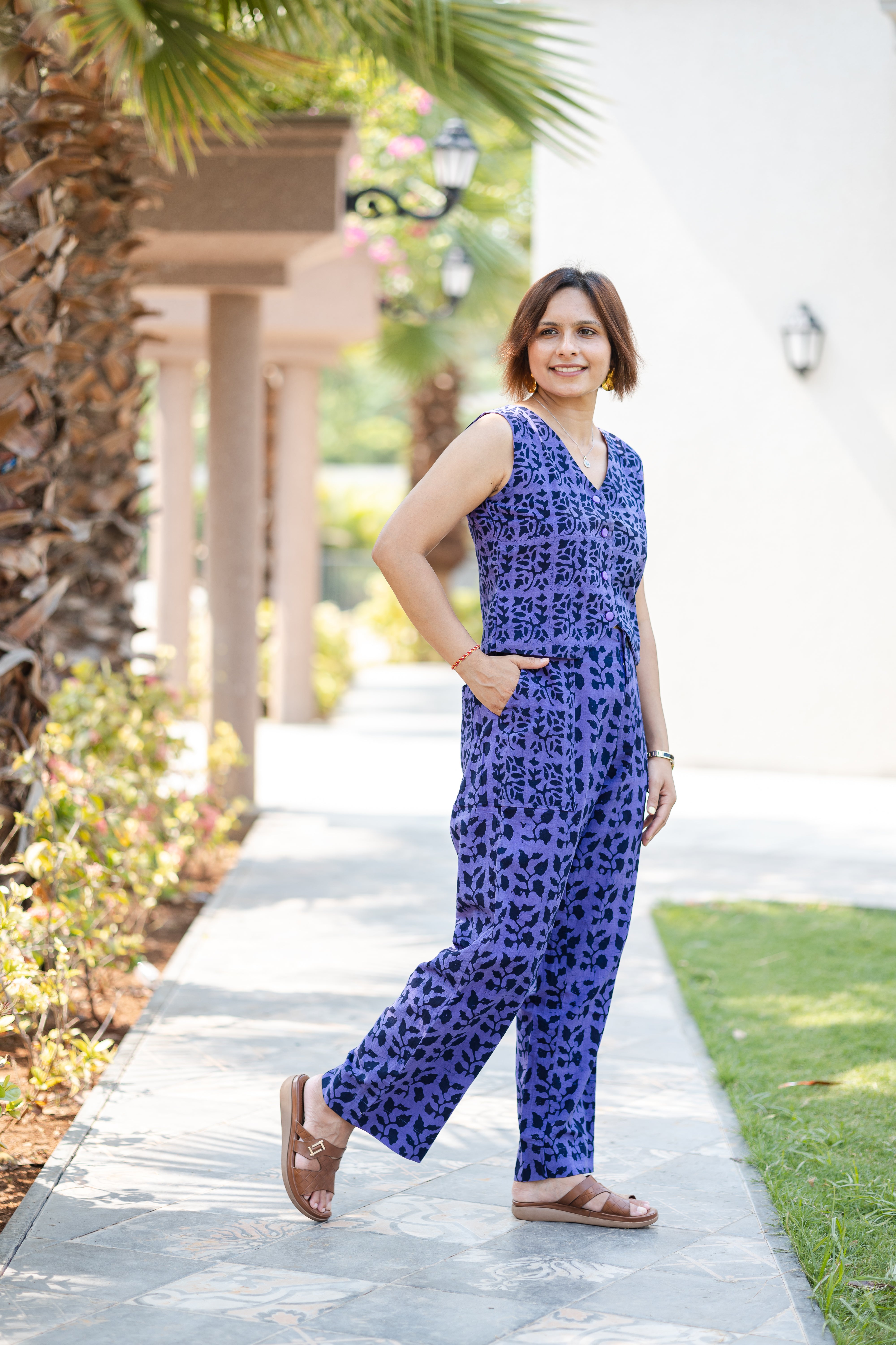 Purple Batik Print Waistcoat & Pant