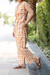 Light Brown Batik Print Waistcoat & Pant
