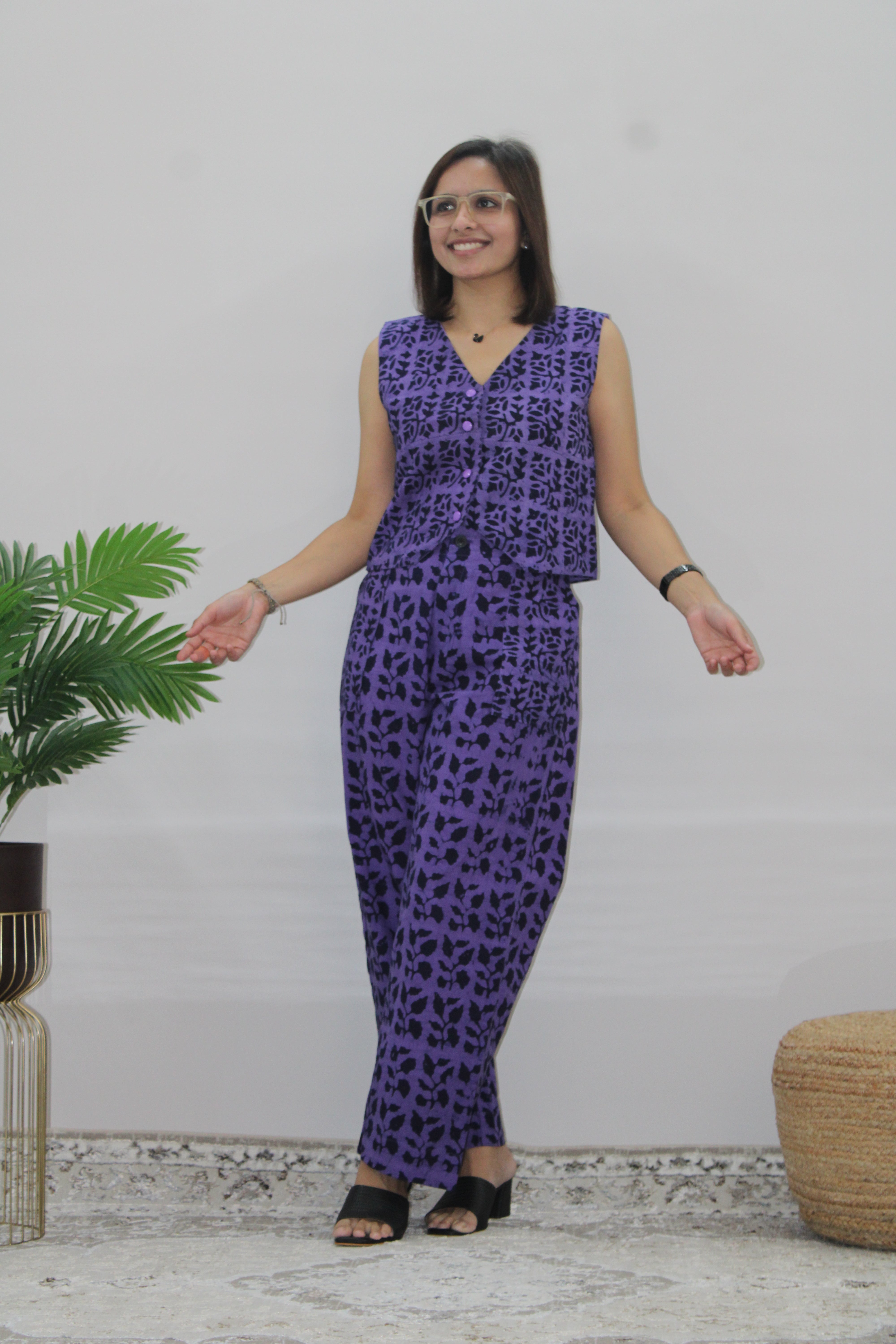 Violet Printed Waistcoat and Pant