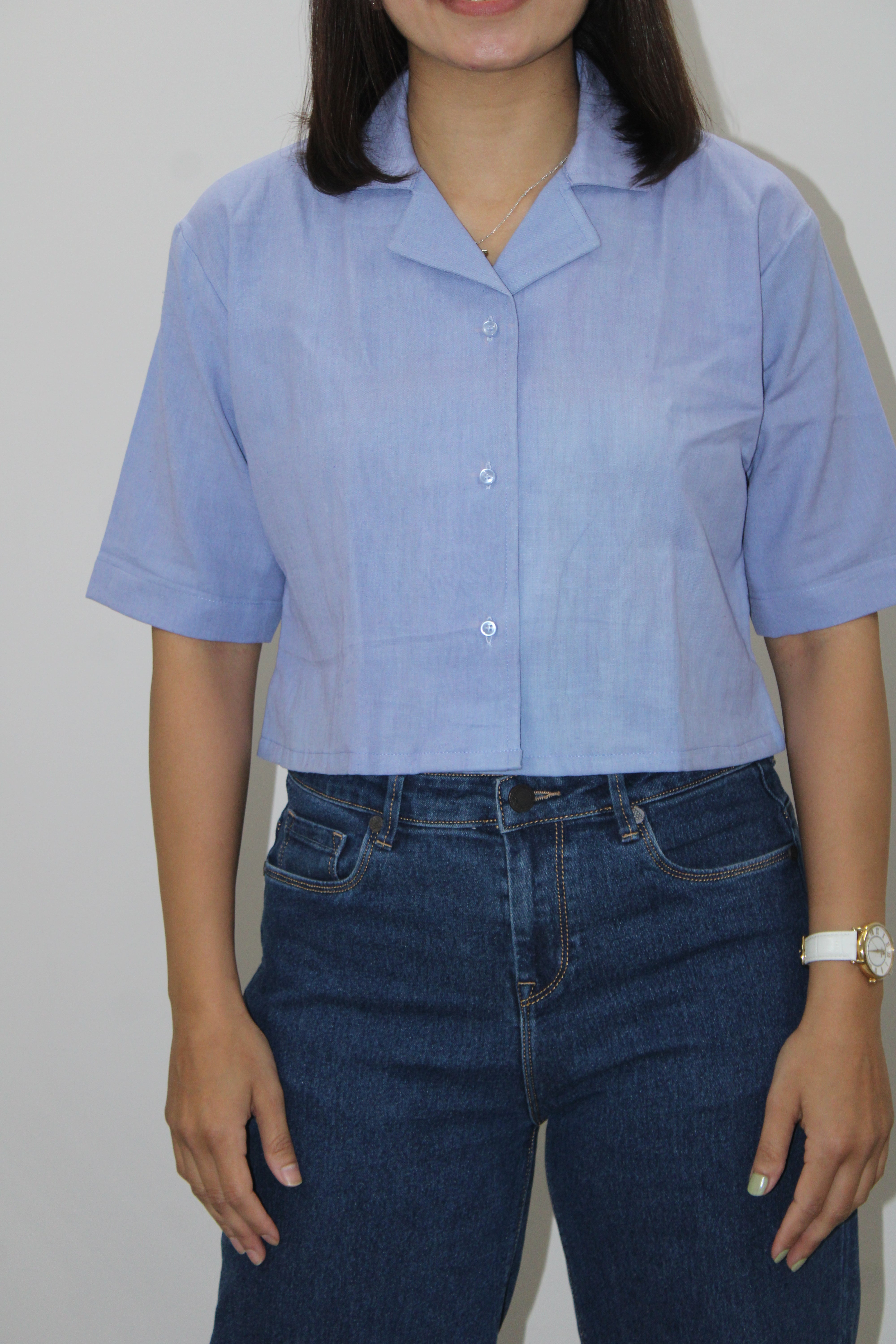 Sky Blue Crop Shirt