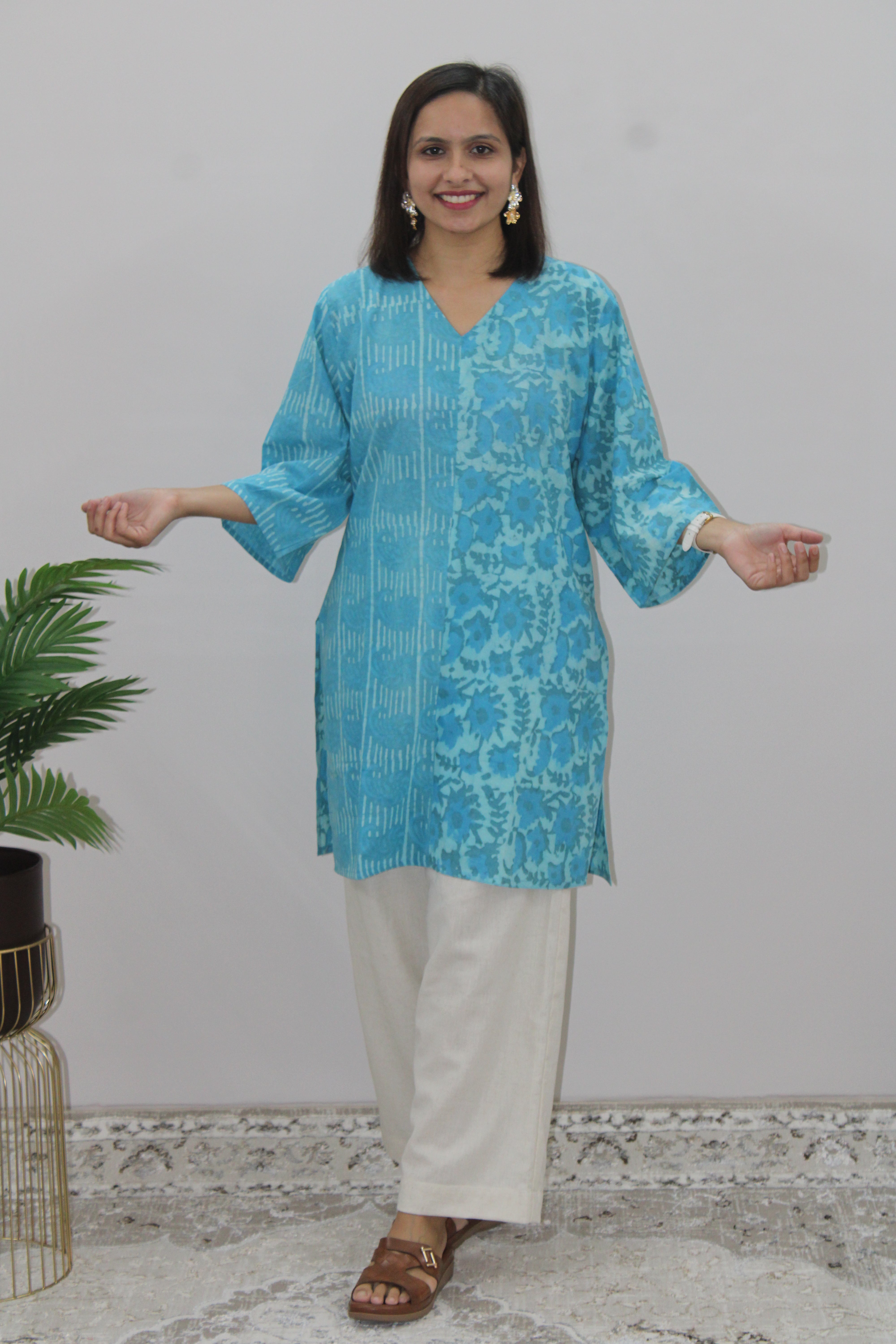 Sky Blue Printed Kurta