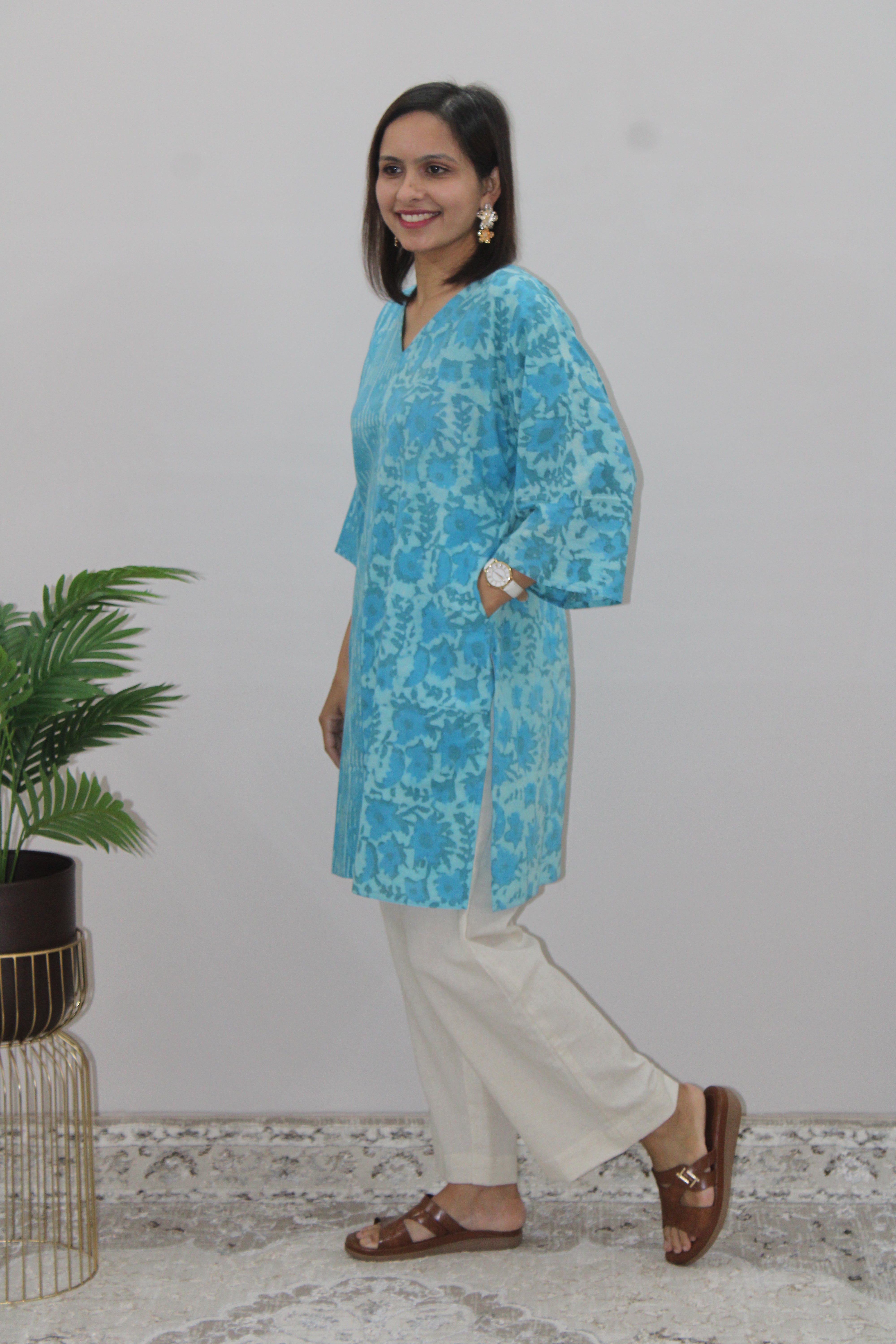 Sky Blue Printed Kurta