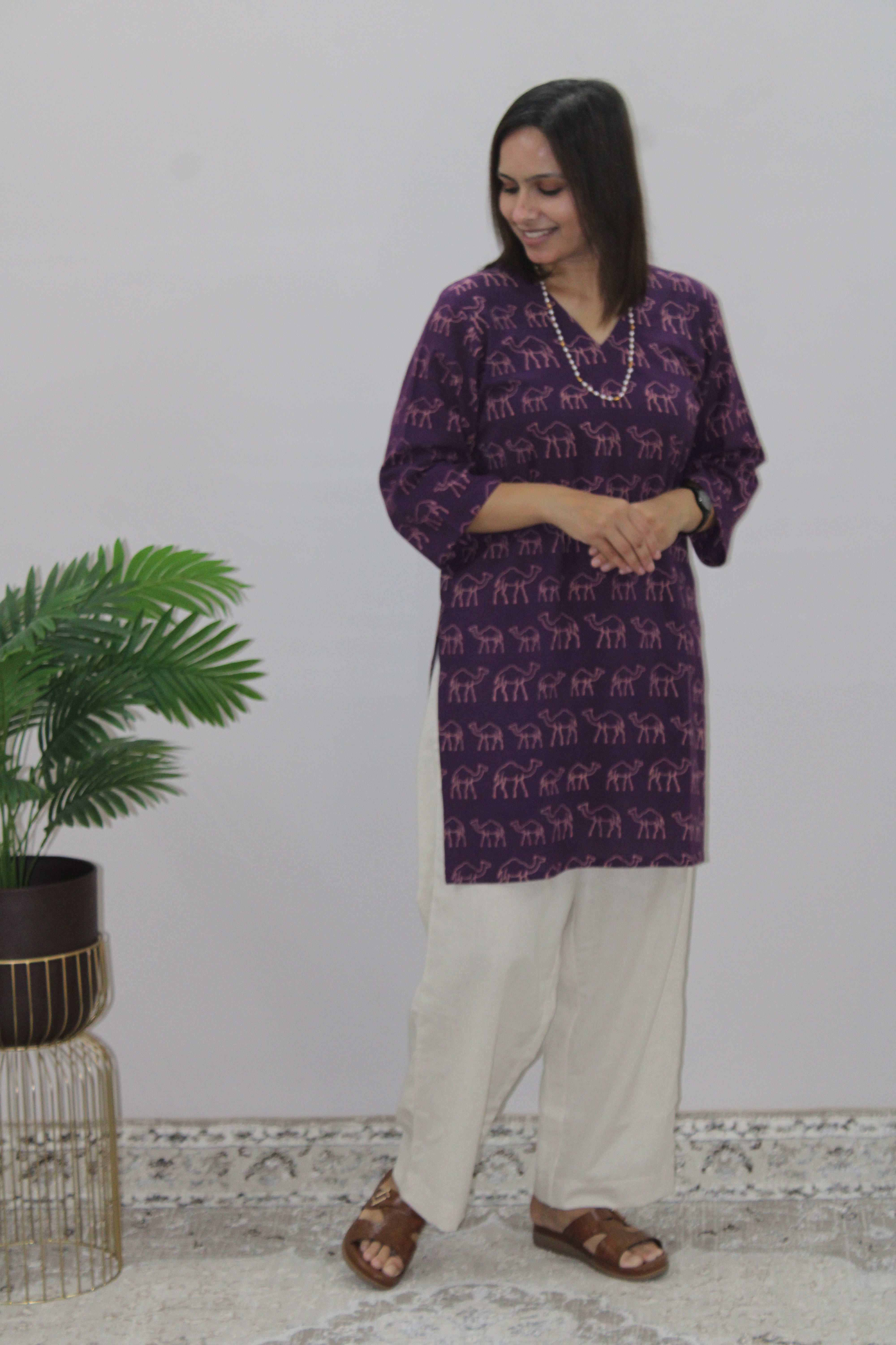 Purple Camel Printed Kurta