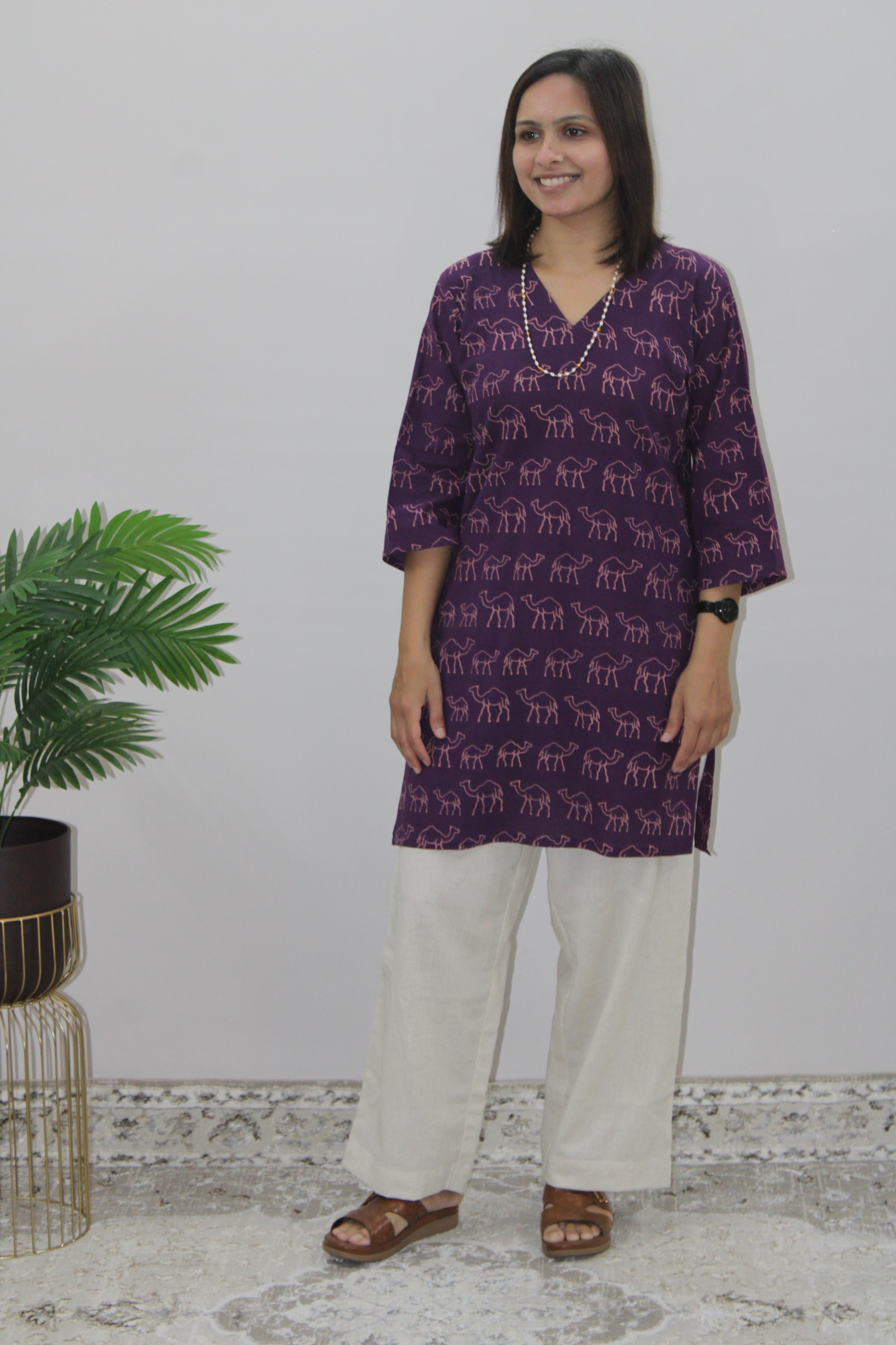 Purple Camel Printed Kurta